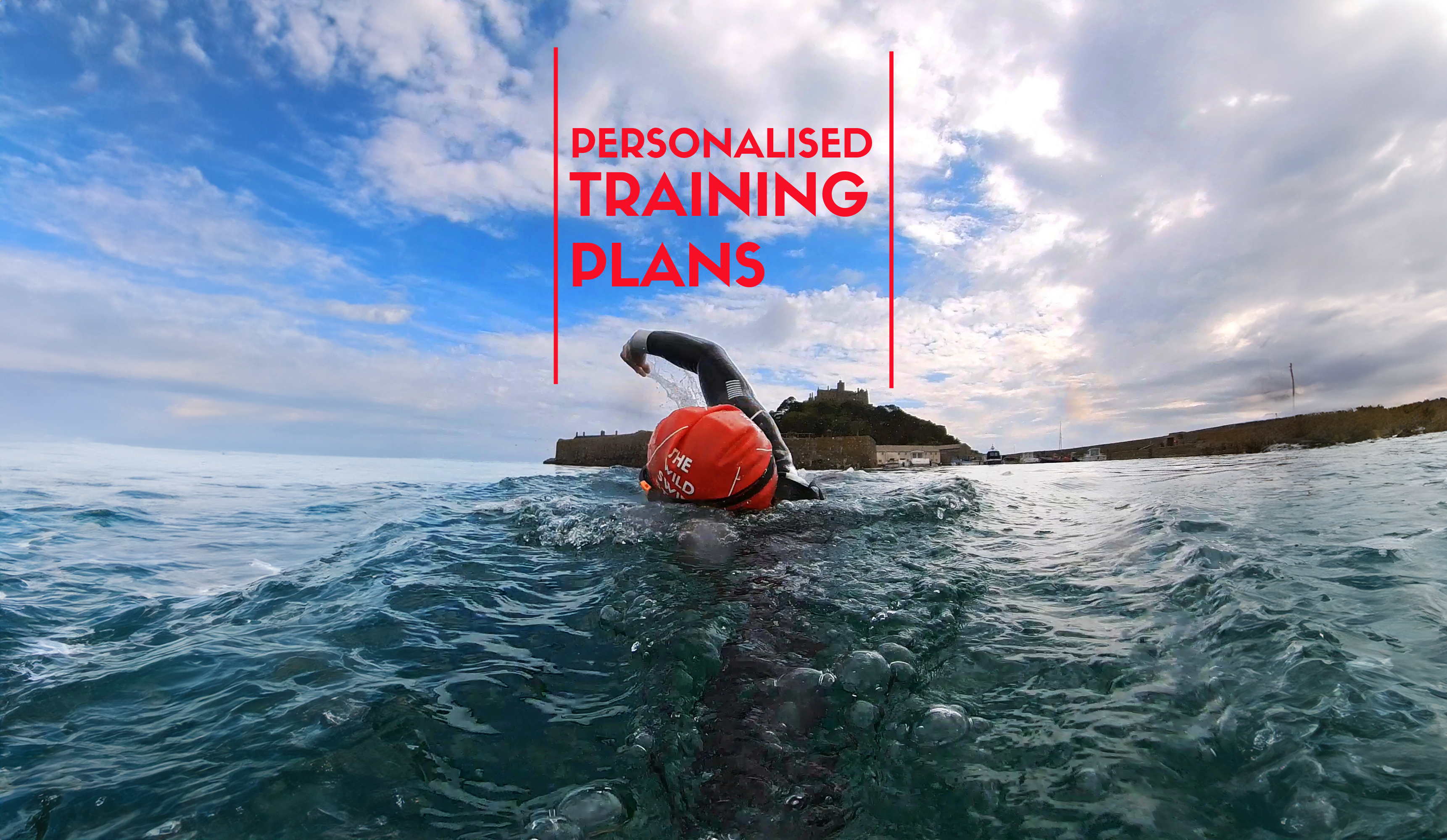 Personalised Triathlon & Open Water Training Plans with swimmer swimming in the foireground