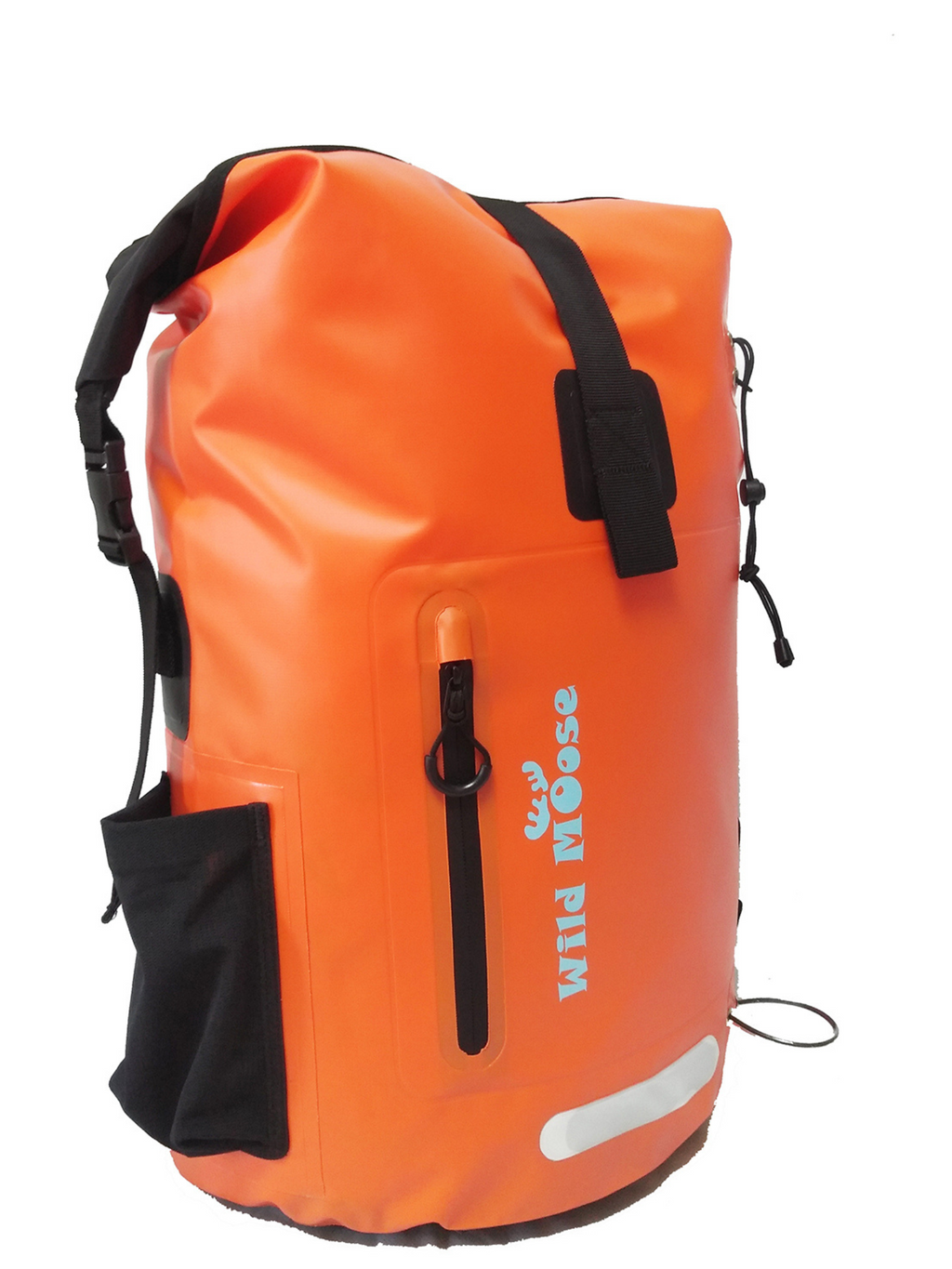 Orange dry bag backpack designed for open water swimming adventures and wild swims
