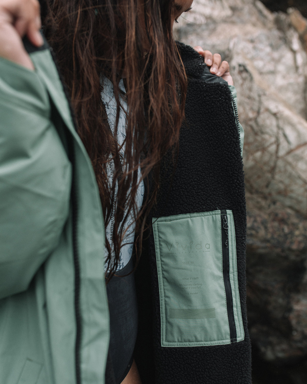 Pocket detail of the Vivida Sherpa Fleece Dry Robe