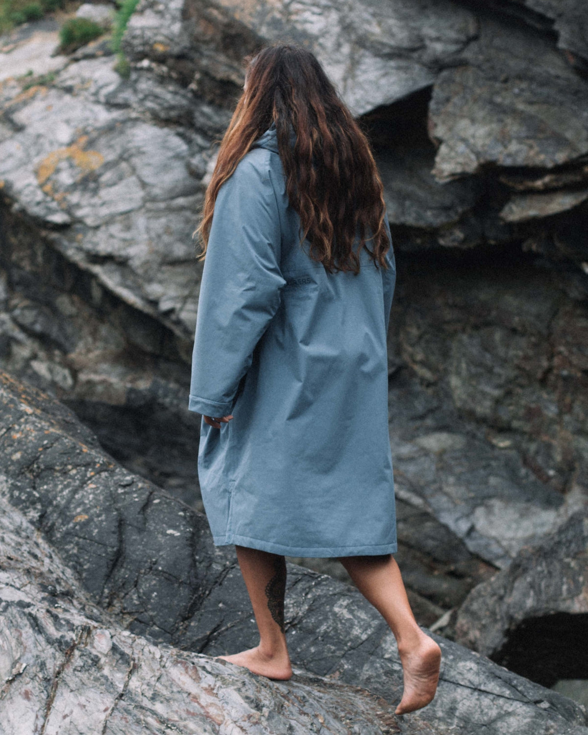 Back of Woman wearing the All Weather Sherpa Changing Robe