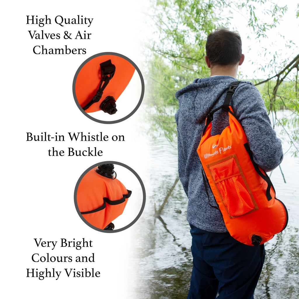 Ultimate Floats 28L Tow Float Dry Bag for Open Water Swimming - Orange