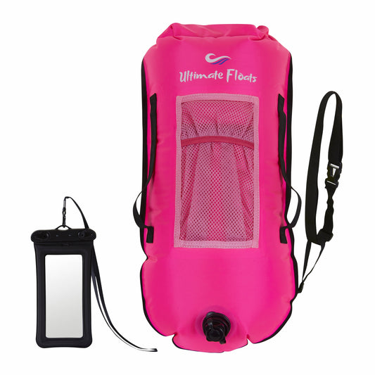 Ultimate Floats 28L Tow Float Dry Bag for Open Water Swimming - Pink
