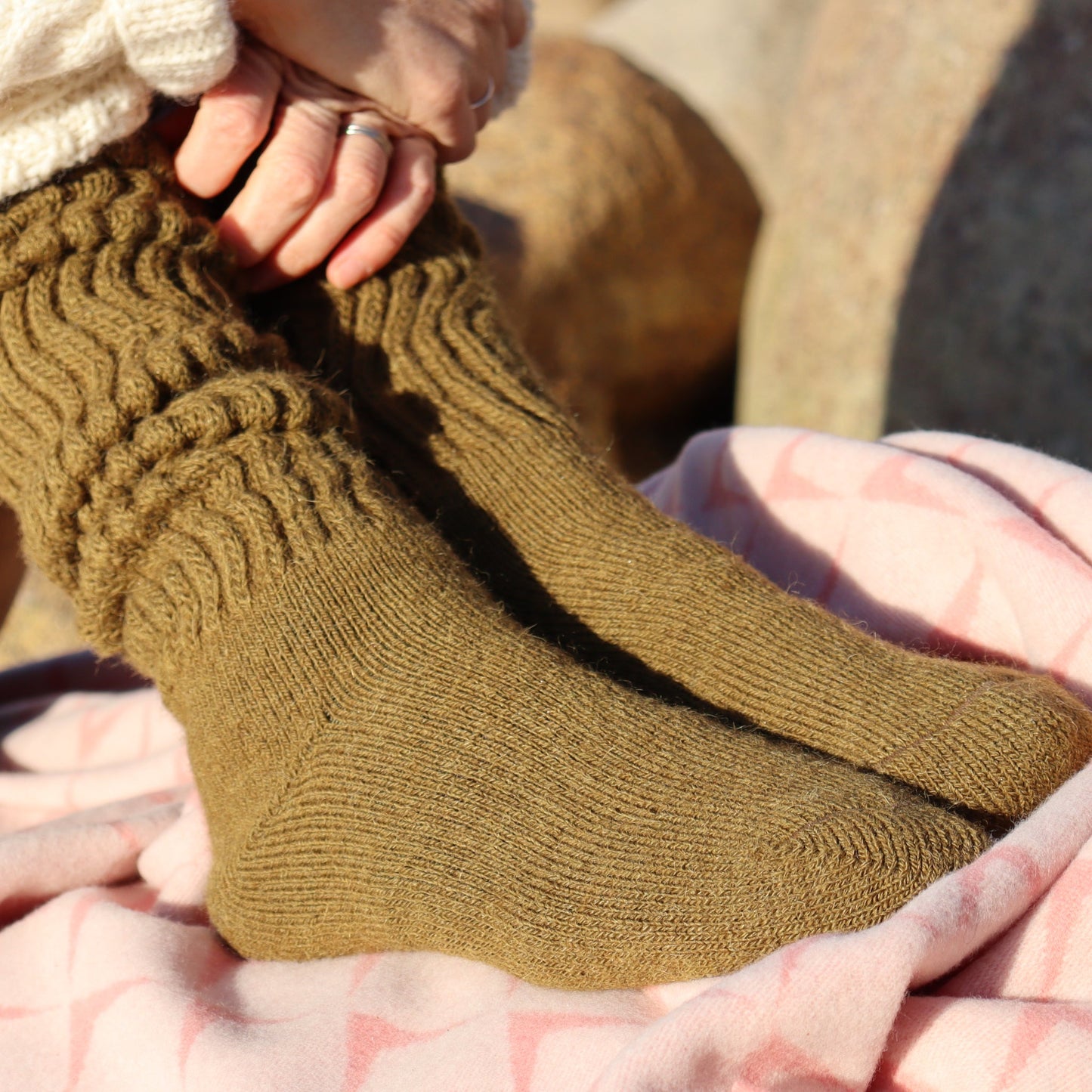 Morvah Welly Socks in Cableknit Alpaca