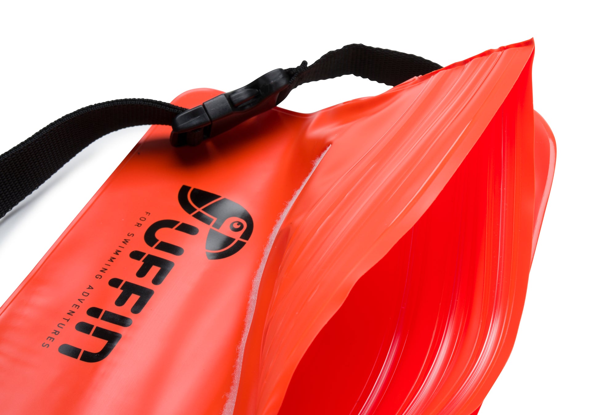 The Puffin Waterproof Waist Pouch Bum bag in orange open showing the  inside of it